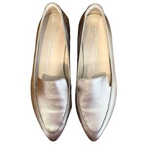 ECCO, Women's Leather, Point Toe, Champagne, Shimmer Loafers, Size 40